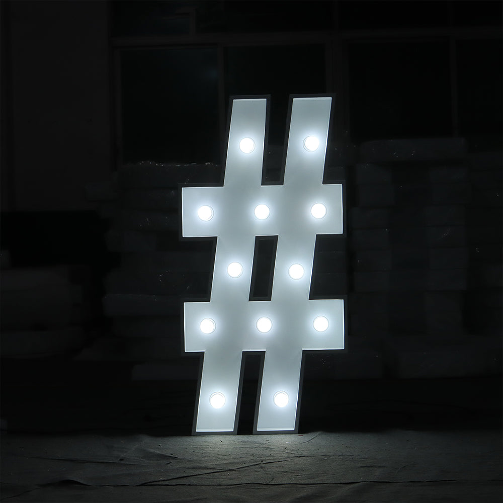 '#'0002 Marquee Light 4 Feet White Gloss Symbol Pound Sign