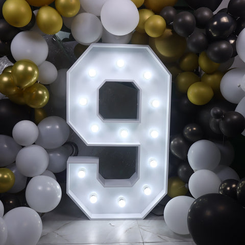 '9' Marquee Light 4 Feet White Gloss Number Nine Sign