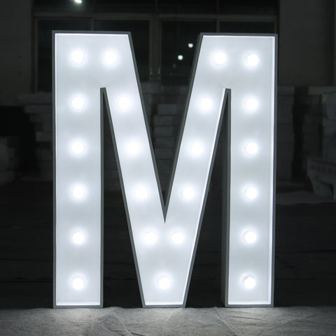 'M' Marquee Light 4 Feet White Gloss Letter M Sign