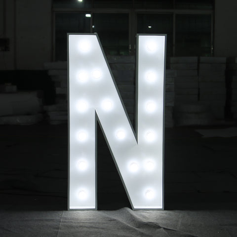 'N' Marquee Light 4 Feet White Gloss Letter N Sign