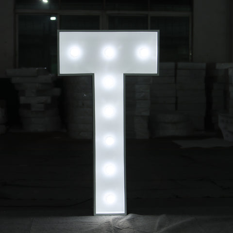 'T' Marquee Light 4 Feet White Gloss Letter T Sign