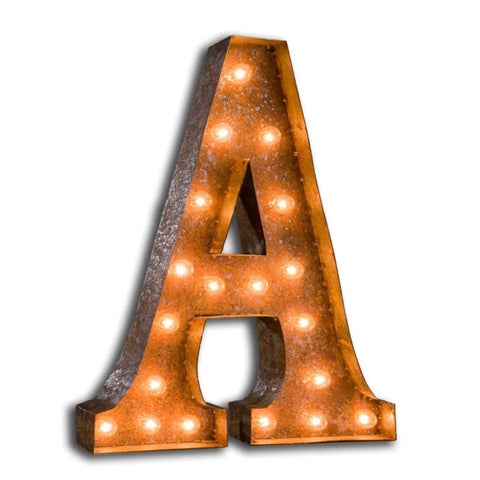 'A' Marquee Light 4 Feet Vintage Rust Letter A Sign