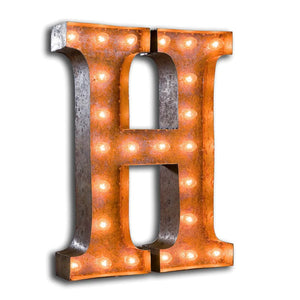'H' Marquee Light 4 Feet Vintage Rust Letter H Sign