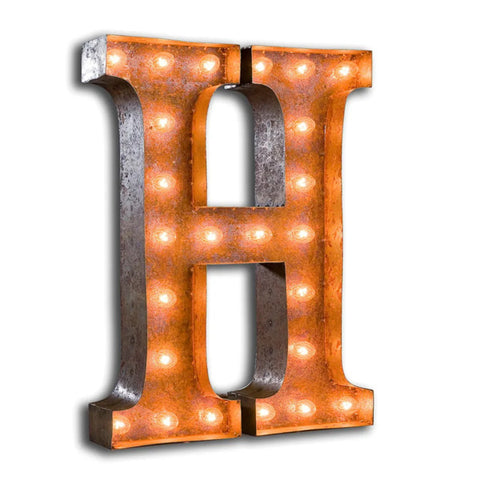 'H' Marquee Light 4 Feet Vintage Rust Letter H Sign