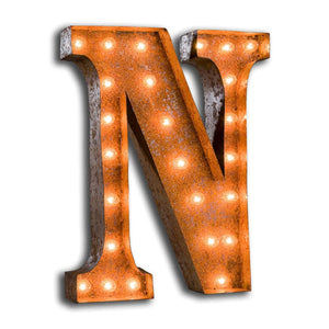 'N' Marquee Light 4 Feet Vintage Rust Letter N Sign
