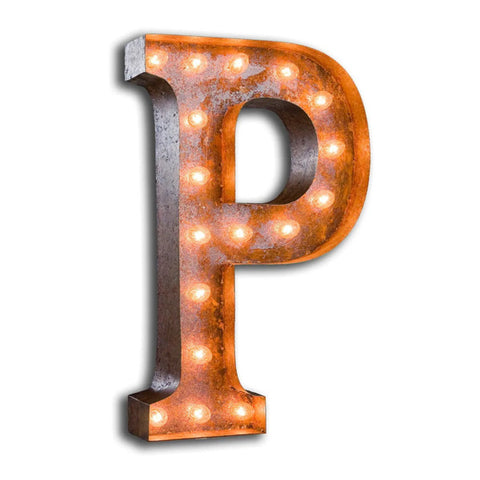 'P' Marquee Light 4 Feet Vintage Rust Letter P Sign