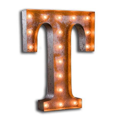 'T' Marquee Light 4 Feet Vintage Rust Letter T Sign